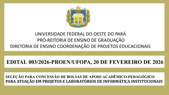 SELEÇÃO PARA CONCESSÃO DE BOLSAS DE APOIO ACADÊMICO-PEDAGÓGICO PARA ATUAÇÃO EM PROJETOS E LABORATÓRIOS DE INFORMÁTICA INSTITUCIONAIS

a) Plano de Monitoria- LABORATÓRIO DE ENSINO DO ICS (3 vagas de bolsas);
b) Plano de Monitoria - LABORATÓRIO DE ARQUEOLOGIA CURT NIMUENDAJÚ (1 vaga de bolsa).